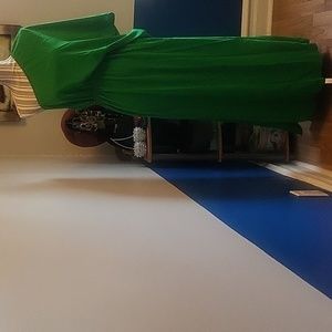 Batwing Sleeve Slit Hem One Shoulder Dress green